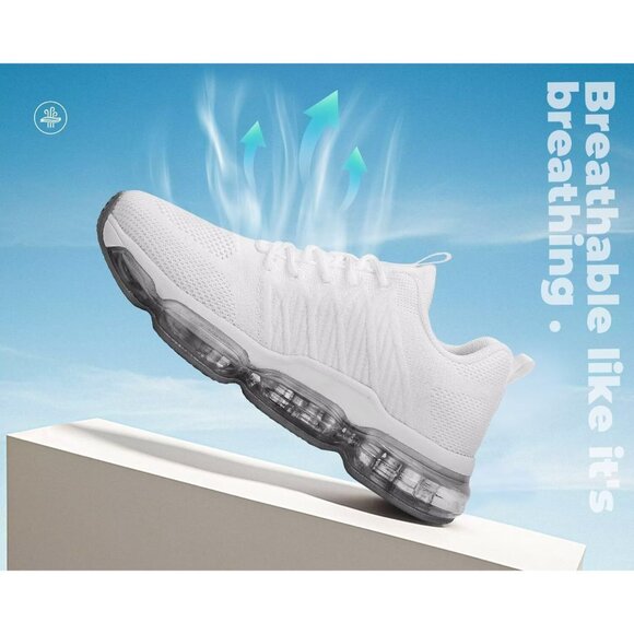 Women's Air Cushion Running Shoes Walking Jogging Sneakers Lace Up Tennis White - Picture 3 of 7